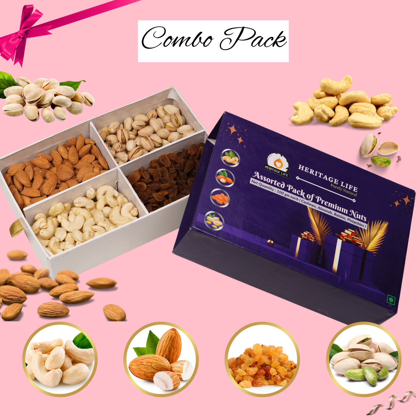 Assorted Pack of Premium Quality Nuts Combo - 100 gms Each